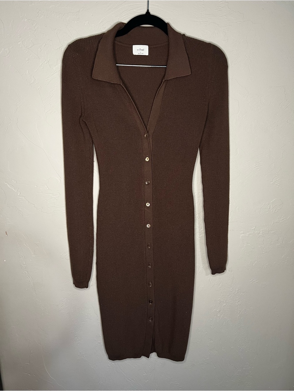 Wilfred Aritzia Cove Chocolate Brown Ribbed Bodycon Sweater Dress - Picture 2 of 10